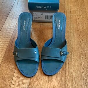 Nine West Blue Leather High Heel Corbetta Sandals Size 8-1/2